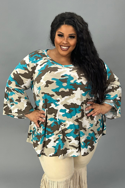 New PLUS SIZE Womens CAMO CAMOUFLAGE COLD SHOULDER CUTOUT SHIRT XL 1X 2X 3X