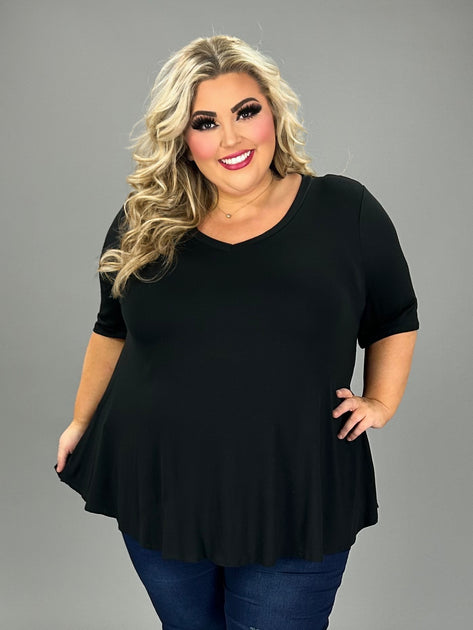 32 SSS-W {Keep It Comfy} Black V-Neck Top EXTENDED PLUS SIZE 3X 4X