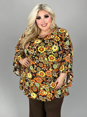 1-81 PSS {Darling Of Mine} Black/Rust Floral V-Neck Top EXTENDED PLUS 4X 5X 6X