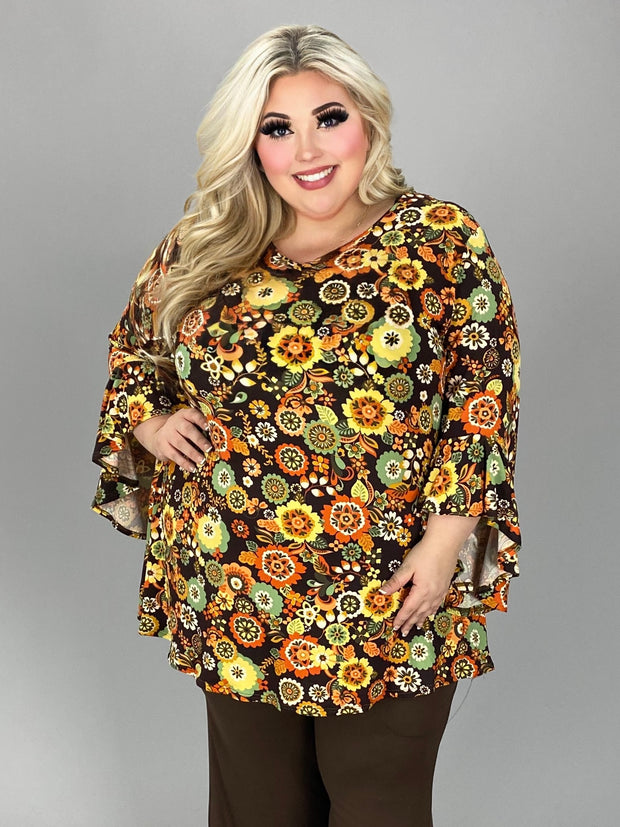 SALE!! 81 PSS {Darling Of Mine} Black/Rust Floral V-Neck Top EXTENDED PLUS 4X 5X 6X