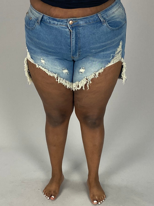 LEG-80 {VINS Me Shorts} Blue Distressed Denim Shorts EXTENDED PLUS SIZE 14 16 18 20 22 24