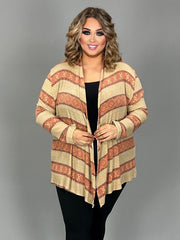 34-OT-X {Chain Of Events} Taupe/Rust Cardigan Plus Size 1X 2X 3X