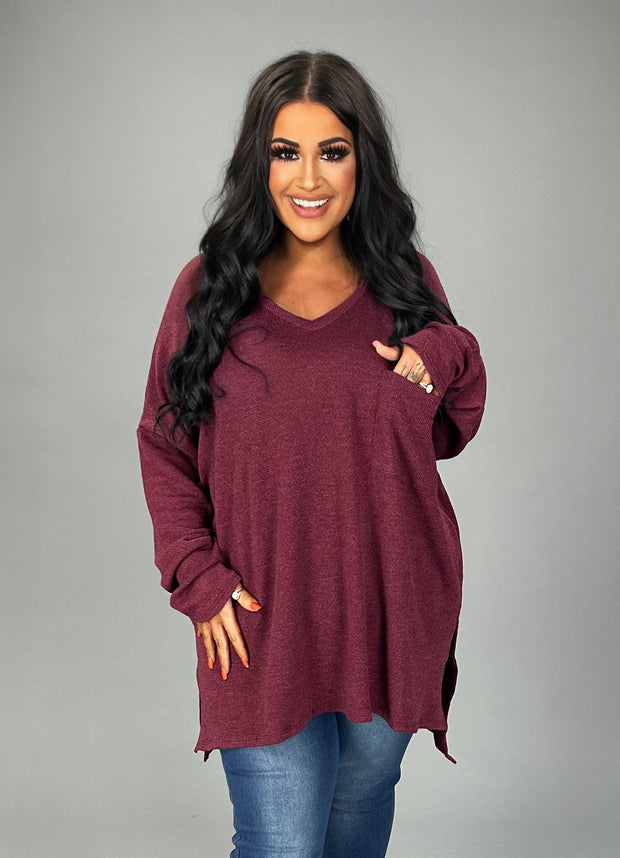 SALE!! 91 SLS {All On You} Dk. Burgundy Melange Jacquard Top PLUS SIZE 1X 2X 3X