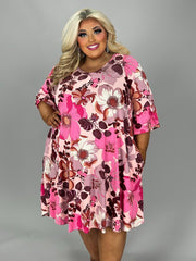 79 PQ {Blooming Fun} Pink Lg. Floral V-Neck Dress EXTENDED PLUS SIZE 4X 5X 6X