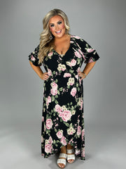 SALE!! LD-D {Floral Fascination} Black Floral Wrap Maxi Dress PLUS SIZE 1X 2X 3X