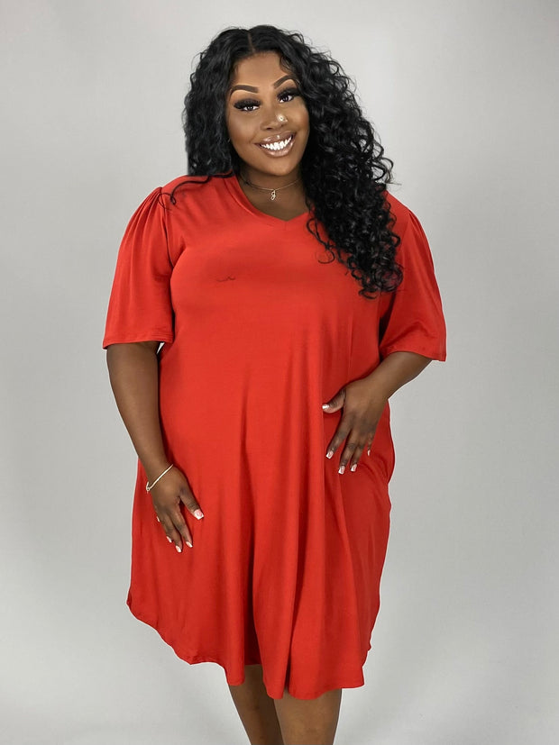 SALE!! 47 SSS {A Solid Choice} Rust V-Neck Dress w/Pockets EXTENDED PLUS SIZE 3X 4X 5X  (True To Size)