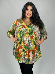 75 PSS {Gate To My Heart} Green Leaf Animal Print Tunic EXTENDED PLUS SIZE 3X 4X 5X