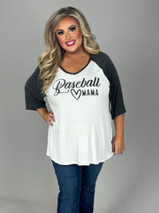 SALE!! 53 GT-A {Baseball Mama} White/Dk. Grey Graphic Tee PLUS SIZE 1X 2X 3X