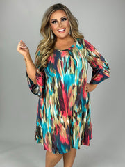 SALE!! 35 PQ-A {Fun Times Ahead} Multi-Watercolor Print Dress PLUS SIZE 1X 2X 3X