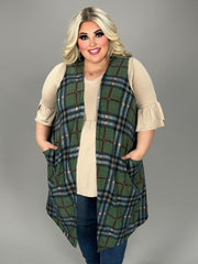 1-72 OT {The Town Beauty} CURVY BRAND Olive Plaid Vest PLUS SIZE 1X 2X 3X