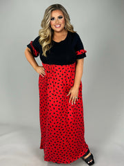 LD-V {Ladybug Love} Red/Black Dot Long Dress PLUS SIZE 1X 2X 3X