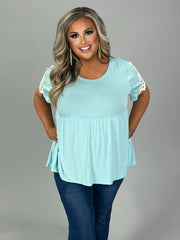 36 SD-C {Something Special} BLUE Babydoll Lace Sleeve Top PLUS SIZE 1X 2X 3X