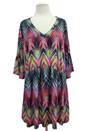 44 PSS {Striking View} Green/Pink Zig Zag Babydoll V-Neck Top EXTENDED PLUS SIZE 3X 4X 5X