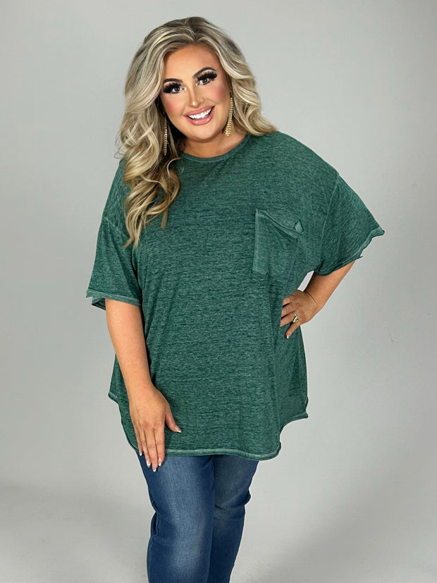 79 SSS [Call Me Comfy} Kelly Green Raw Edge Top PLUS SIZE 1X 2X 3X
