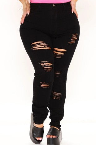 LEG 2 Aphrodite Black Distressed Denim Skinny Jeans Plus Size