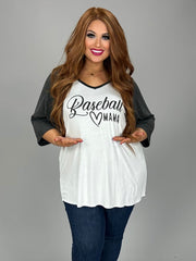 SALE!! 53 GT-A {Baseball Mama} White/Dk. Grey Graphic Tee PLUS SIZE 1X 2X 3X