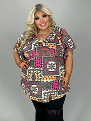 SALE! 47 PSS {Stylish Mentality} Fuchsia/Black Print V-Neck Top EXTENDED PLUS SIZE 4X 5X 6X