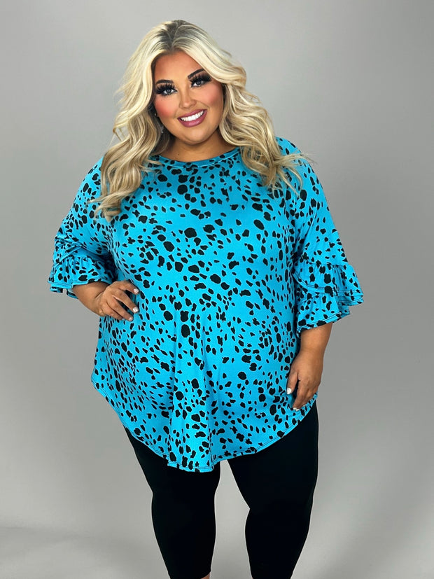 95 PQ {Born With Style} Blue Dalmation Print Top EXTENDED PLUS SIZE 4X 5X 6X