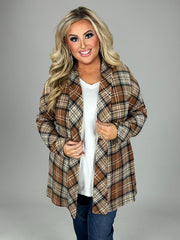 58 OT-P {Lead You Through} Camel Plaid Cardigan PLUS SIZE 1X 2X 3X Shacket