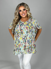 34 PSS {Stylish Appeal} Mint Leaf Print V-Neck Top PLUS SIZE 1X 2X 3X