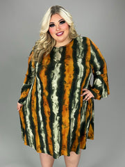 1- 34 PQ {Wishful Heart} Orange/Olive Stripe Print Dress EXTENDED PLUS SIZE 1X 2X 3X 4X 5X