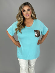 SALE!! 63 SD-A {Sparkle In My Life} Blue Top Sequin Pocket PLUS SIZE XL 2X 3X