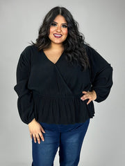 1-25 SLS {Dedicated To Art} Black Ribbed Peplum Top PLUS SIZE 3X