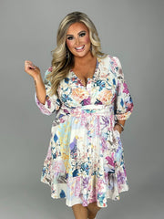 SALE!! 88 PQ {Bloom With A View} Ivory Floral Bird Print V-Neck Dress PLUS SIZE 1X 2X 3X