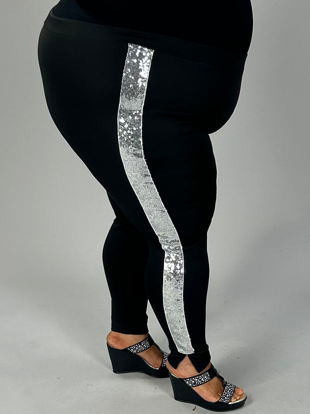 BT-U {Bold Tendencies} Black Pants w/Sequin Side Leg Stripe  CW EXTENDED PLUS SIZE 2X 3X 4X 5X