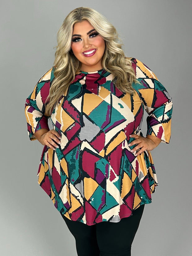 SALE! 26 PQ {When Paths Crossed} Magenta Gold Black Print Top EXTENDED PLUS SIZE 4X 5X 6X