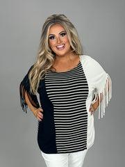 SALE!! 88 CP-A {Leader Of The Pack} Black/Ivory Striped Top W/Fringe PLUS SIZE 1X 2X 3X