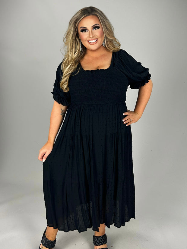 SALE!! LD-F {Feeling Blessed} Black Smocked Dress PLUS SIZE XL 1X 2X