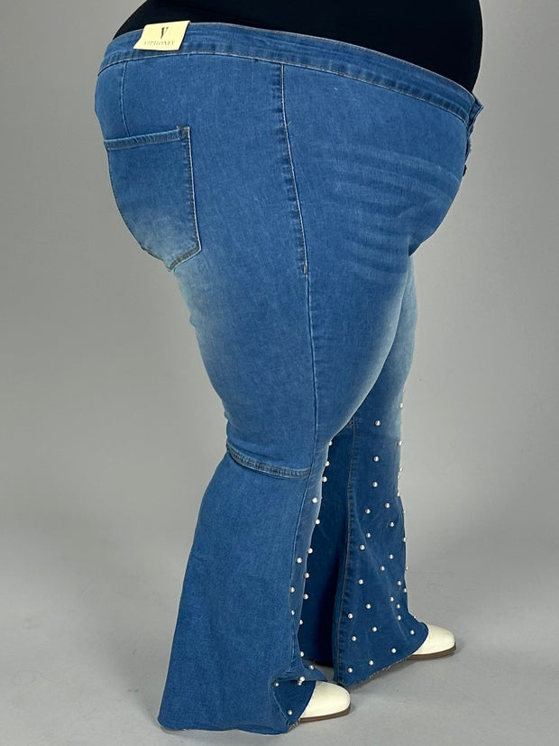 BT {Your Choice} Med Blue Buttoned Flared Jeans w/Pearls CW EXTENDED PLUS SIZE 5X