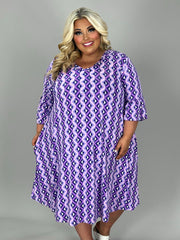 80 PSS {In Full Swing} Purple Geo Print V-Neck Dress EXTENDED PLUS SIZE 4X 5X 6X