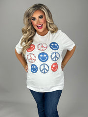 SALE!! 30 GT-I {Peace Out} White Peace Sign and Smiles Graphic Tee PLUS SIZE 1X 2X 3X
