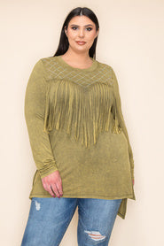 1- 82 SLS {Through My Eyes} VOCAL Olive Fringe & Rhinestone Detail Top PLUS SIZE XL 2X 3X