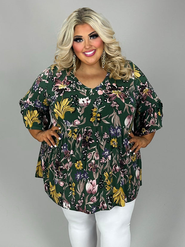 SALE! 66 PSS {Through The Garden} Hunter Green Floral Babydoll Tunic EXTENDED PLUS SIZE 3X 4X 5X