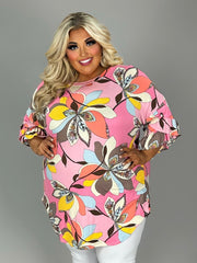 18 PQ {In Your Company} Pink Lg Floral Tulip Sleeve Tunic EXTENDED PLUS SIZE 4X 5X 6X