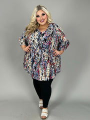 37 PQ {Hold My Hand} Black Blue Multi Print Babydoll Top EXTENDED PLUS SIZE 3X 4X 5X