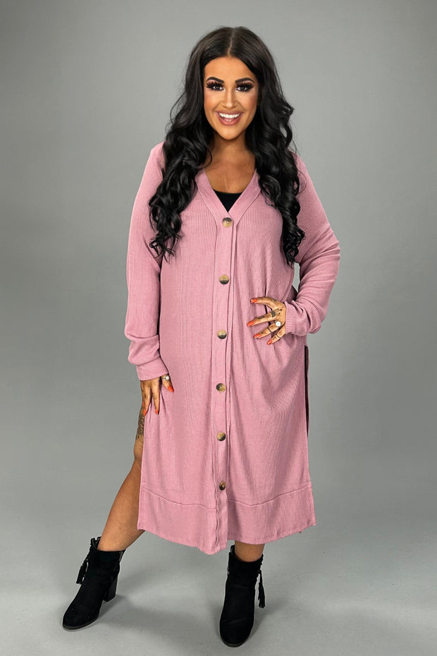 SALE!  24 OT-R {Close To You } Lt. Rose Ribbed Button Up Duster PLUS SIZE 1X 2X 3X