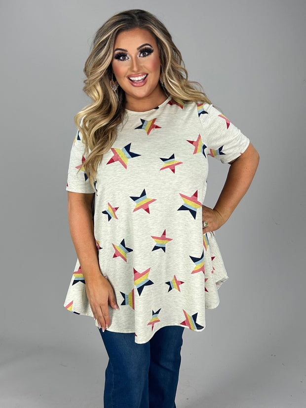 30 PSS-O {Cookout Style} Beige Star Printed Tunic PLUS SIZE 1X 2X 3X