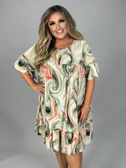 SALE!! 98 PSS-Z {Protect Your Energy} Sage Print Babydoll Dress PLUS SIZE 1X 2X 3X