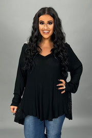 91 SD {Creative Dreamer} Vocal Black V-Neck Top w Rhinestone & Wing Detail PLUS SIZE 1X 2X 3X