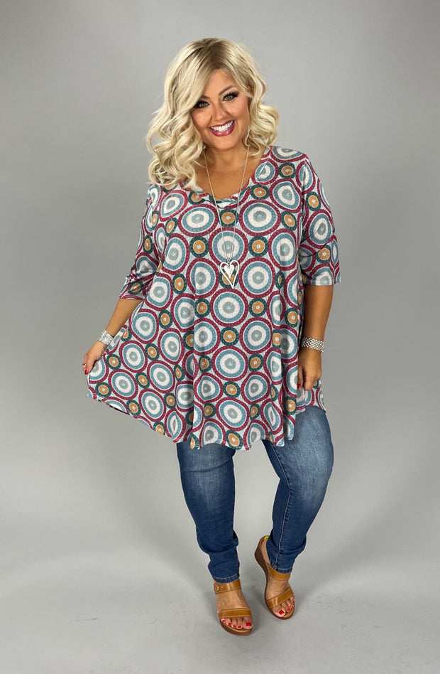 SALE!! 19 PSS {Captivating As Always} Blue/Red Circle Print V-Neck Top EXTENDED PLUS SIZE 3X 4X 5X