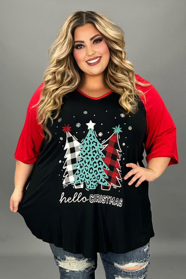 18 GT {Christmas Nod} Black "hello Christmas" Graphic Tee CURVY BRAND!!!  EXTENDED PLUS SIZE XL 2X 3X 4X 5X 6X (May Size Down 1 Size)