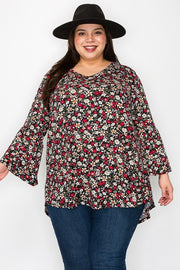 51 PQ {Inspire Love} Black/Red Floral V-Neck Top  EXTENDED PLUS SIZE 3X 4X 5X