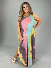 SALE!! LD-A {My Rainbow} Tie Dye V-Neck Maxi Dress PLUS SIZE 1X 2X 3X