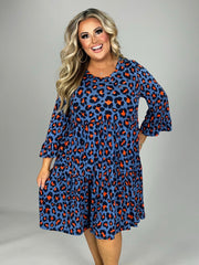 SALE!! 26 PQ-D {Always A Lady} Navy Leopard Tiered Dress PLUS SIZE 1X 2X 3X