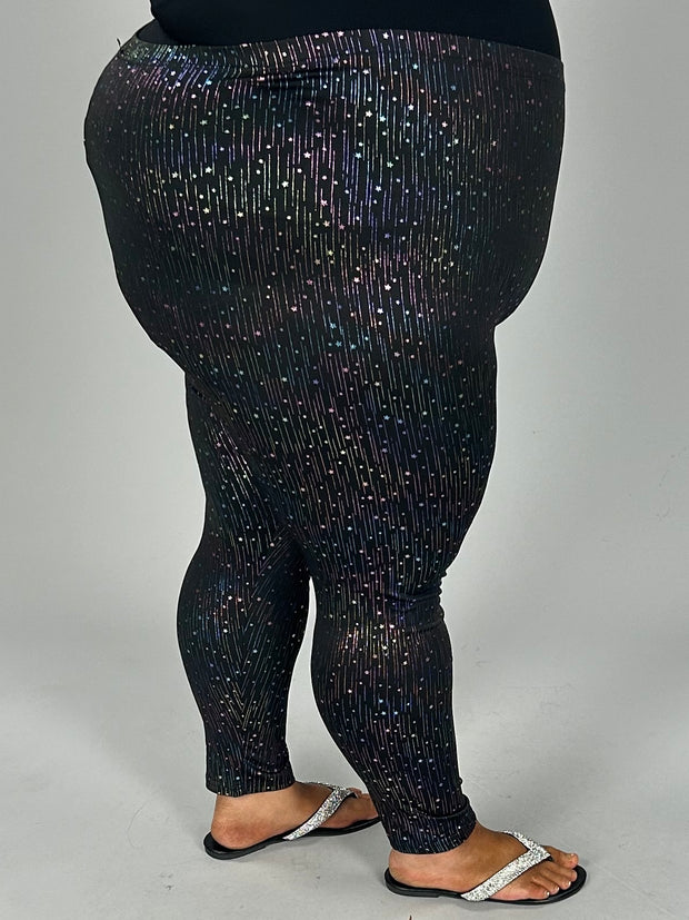 BT-K {Star Dance} Black Holographic Star Print Pants CW EXTENDED PLUS SIZE 3X 4X 5X