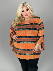 1-44 PQ {Be Kind Today} Orange Floral Stripe V-Neck Top EXTENDED PLUS SIZE 4X 5X 6X